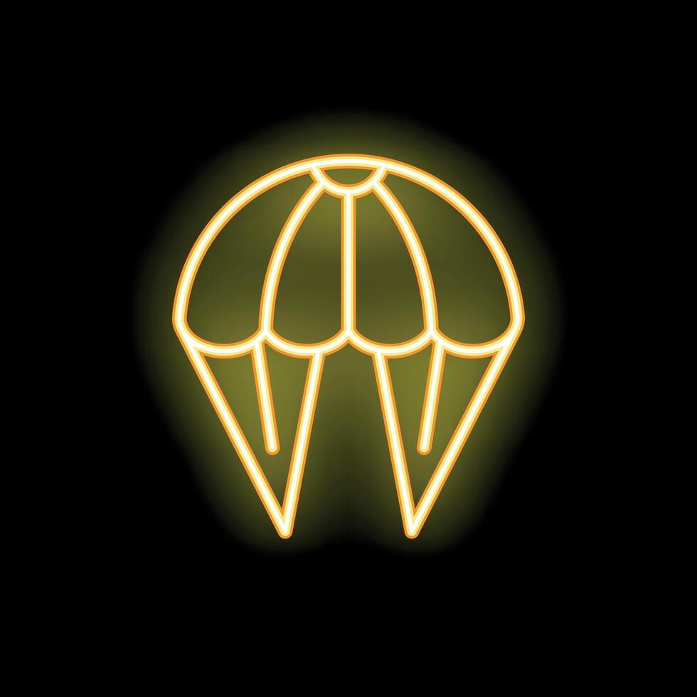 Yellow neon style parachute glowing on dark background vector