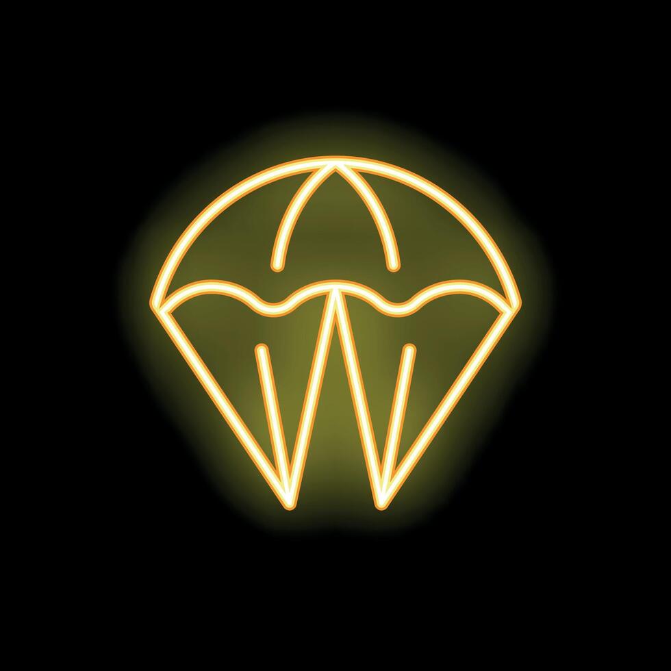 Glowing neon icon of parachute on dark background vector