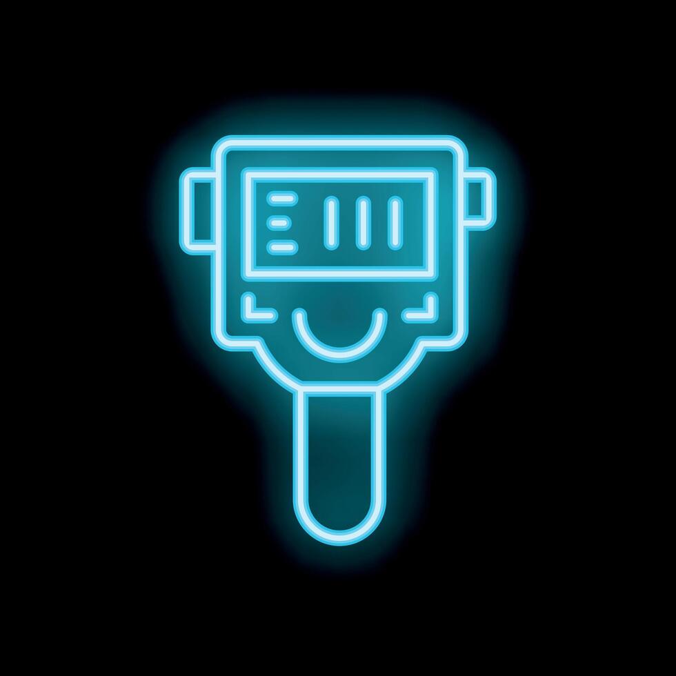 Neon icon of a barcode scanner emitting a blue glow vector