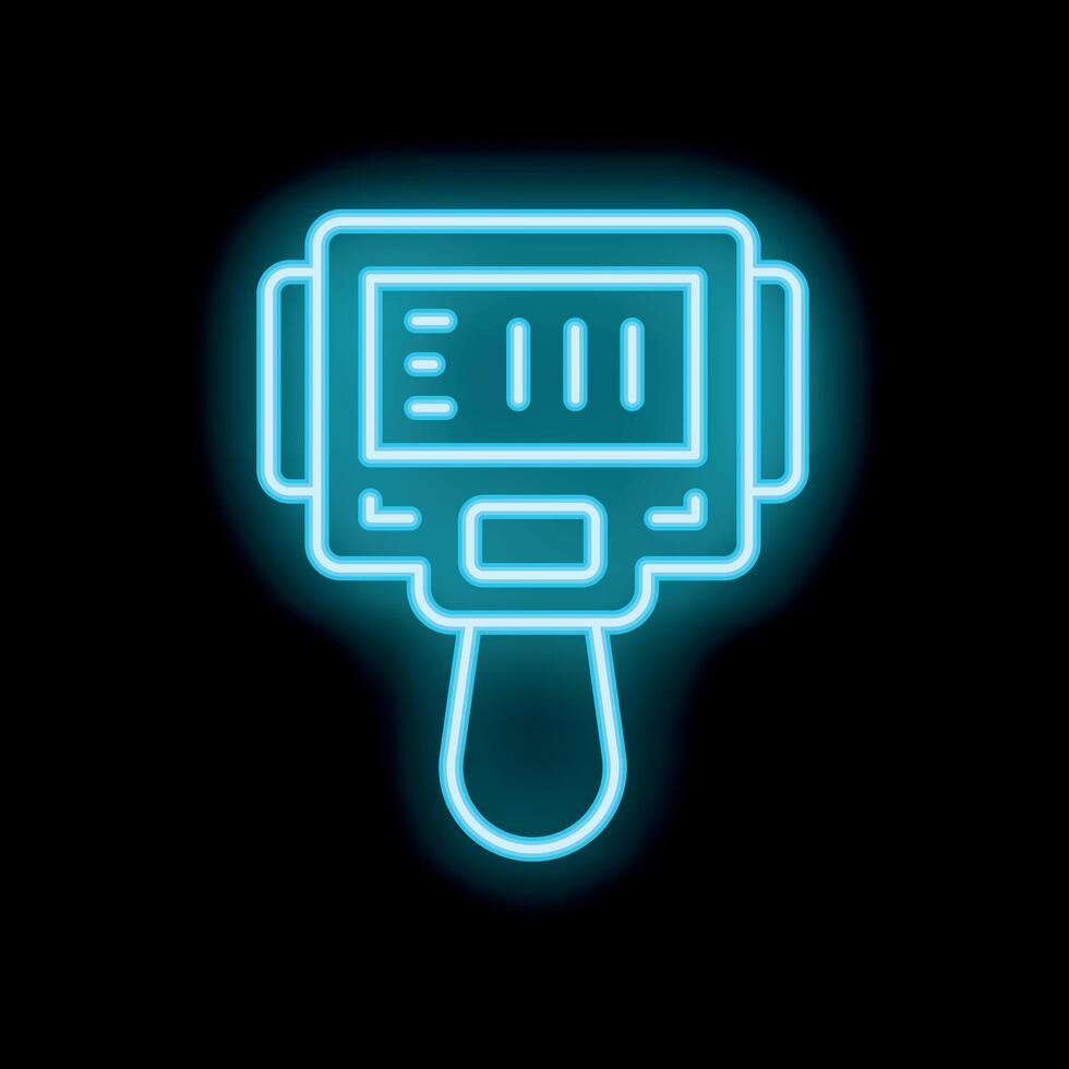Neon barcode scanner icon glowing on dark background vector