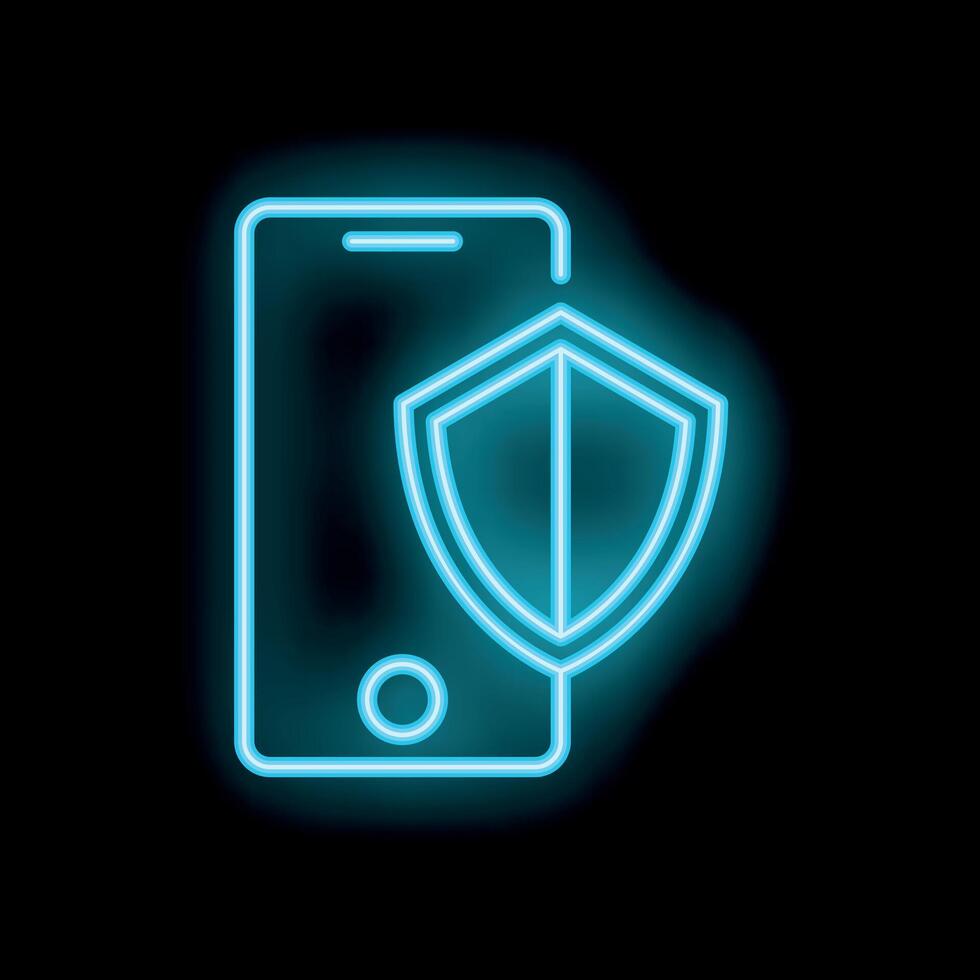 Neon icon of smartphone showing mobile security concept vector