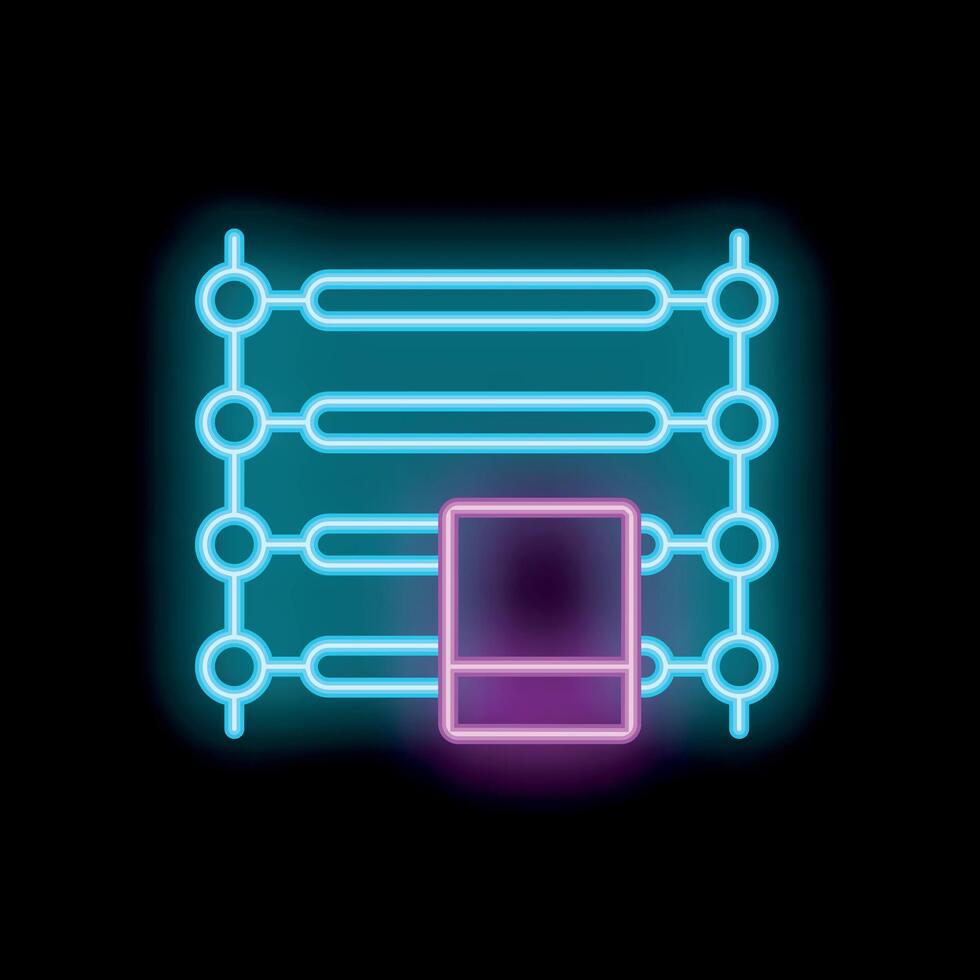 Neon data processing icon representing sorting information with light effect vector