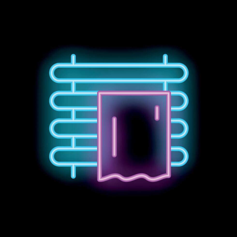Neon icon of towel hanging on heated towel rail in bathroom vector