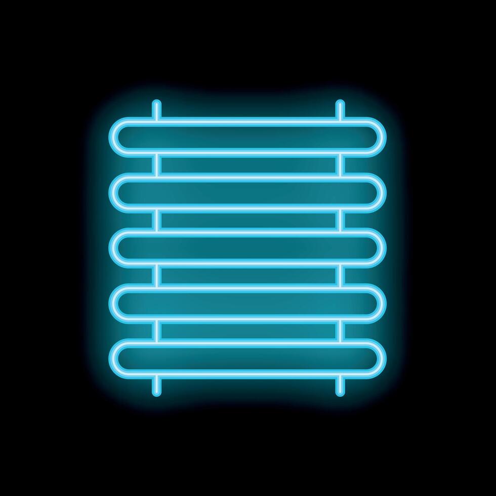 Glowing neon icon of a towel dryer on black background vector