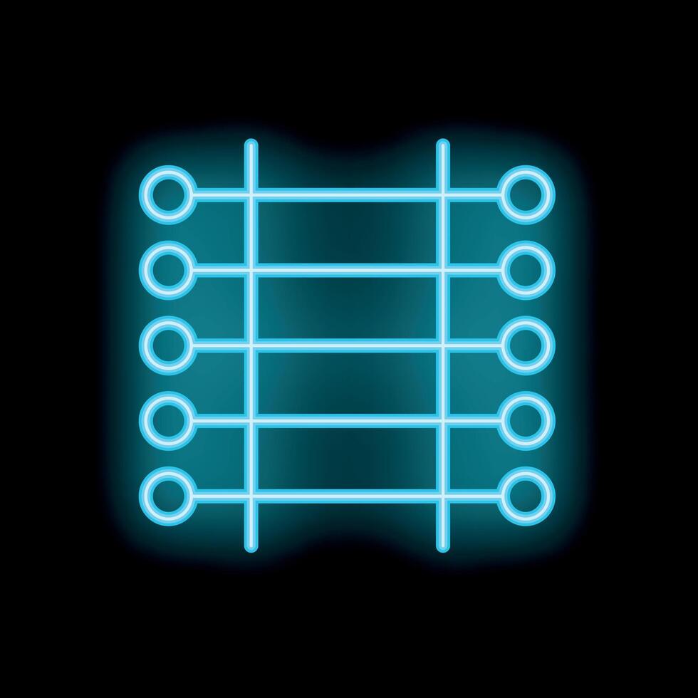 Blue neon icon of a ladder glowing from a black wall vector