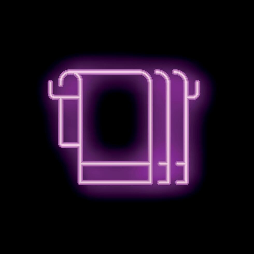 Bright pink neon sign showing clean towels hanging on rack on black background vector
