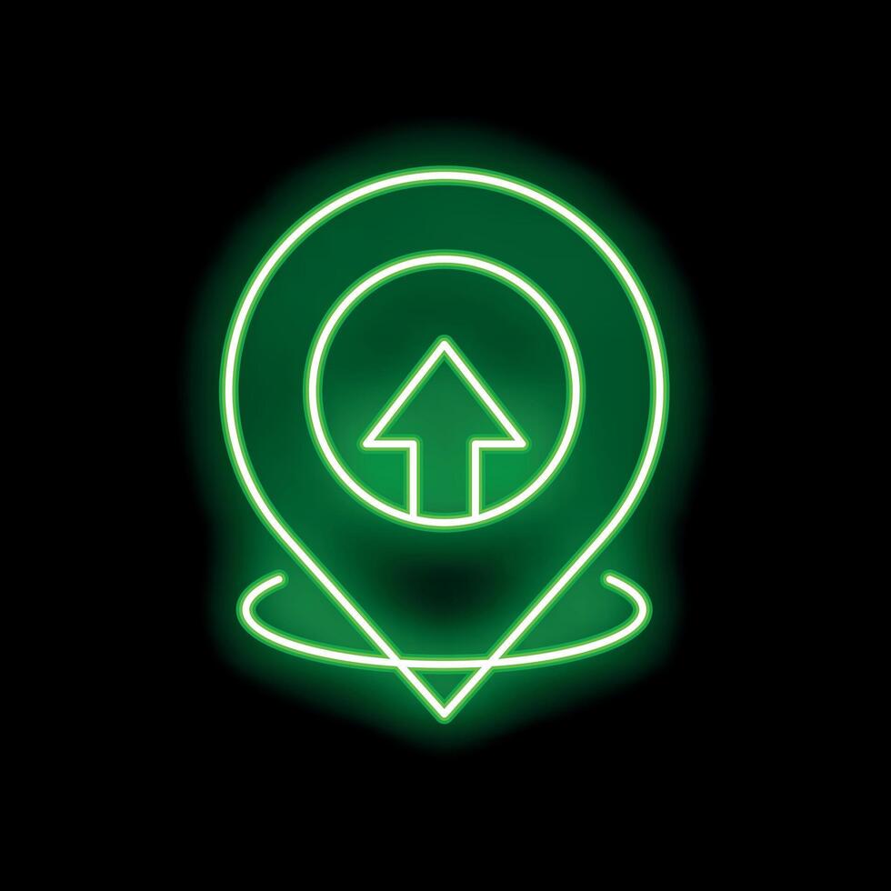 Neon green gps pointer showing upward arrow on black background vector