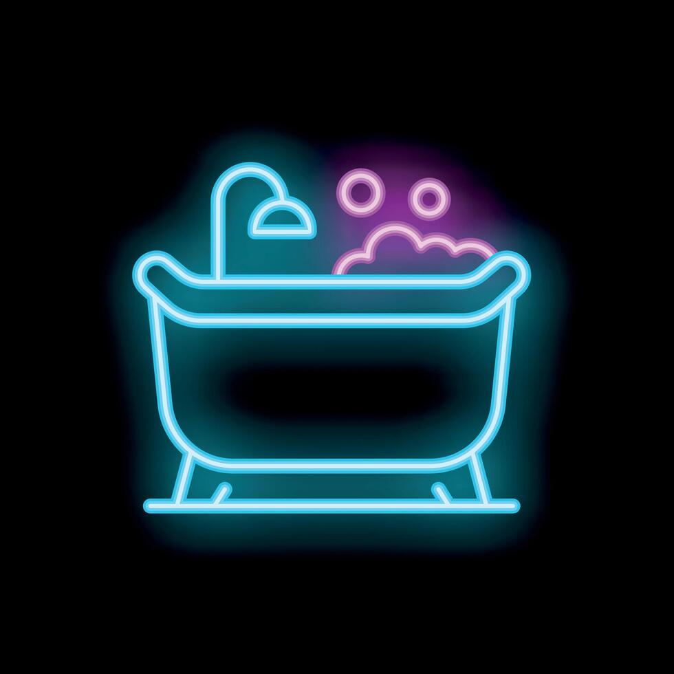 Neon bathtub icon glowing on dark background vector