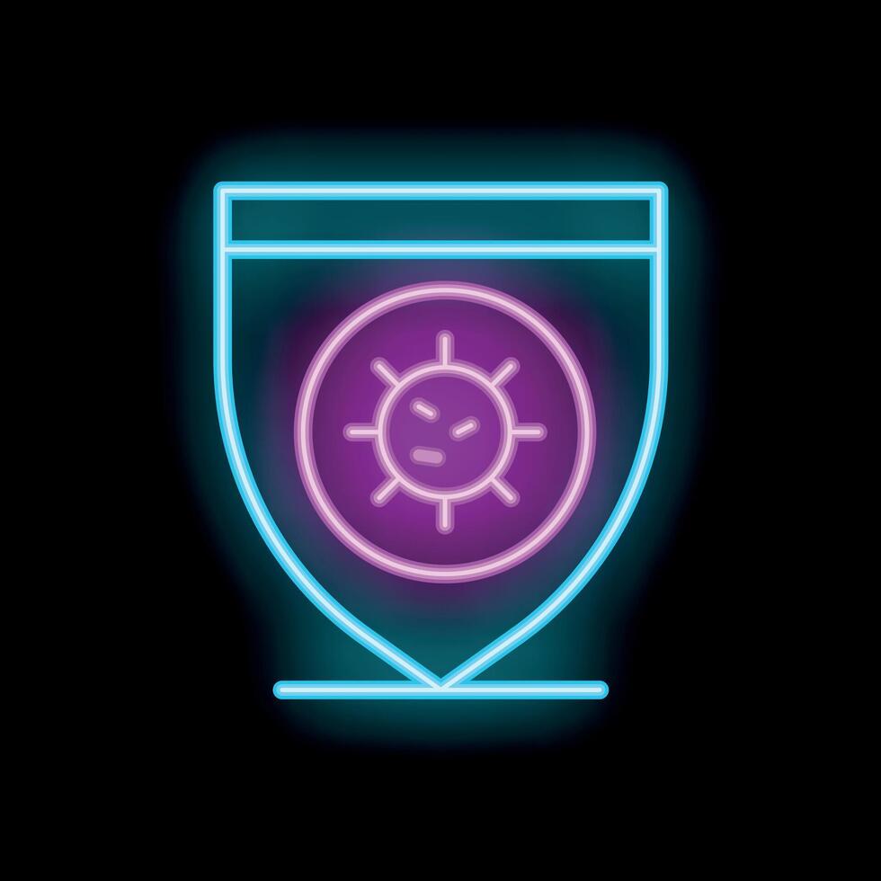 Neon shield protecting from virus on black background vector