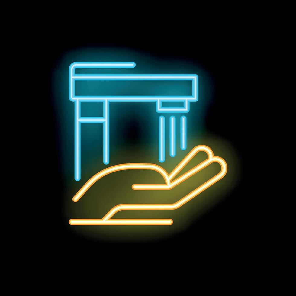 Neon sign of hand washing with soap and water vector