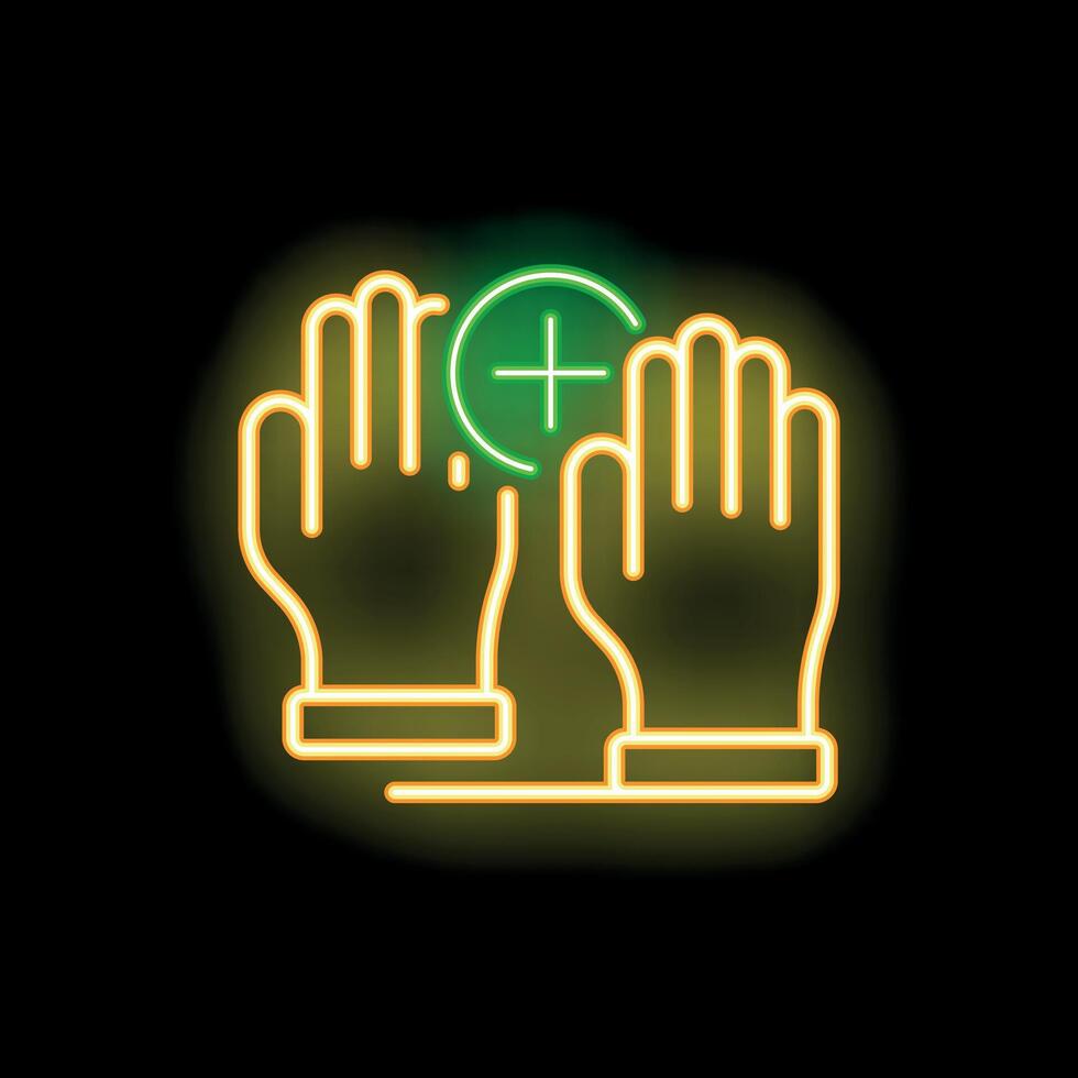 Neon sign representing two hands creating a positive interaction vector