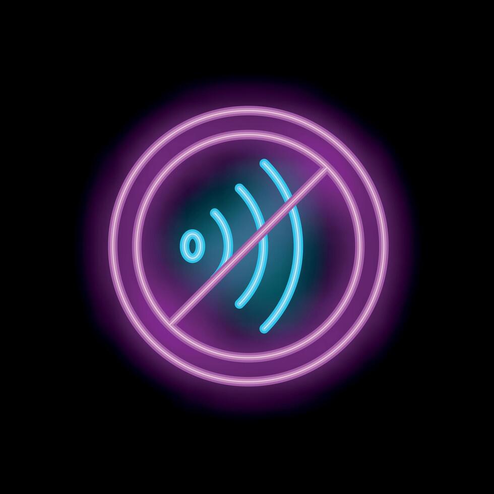 Neon sign showing wifi signal being crossed out in a circle vector
