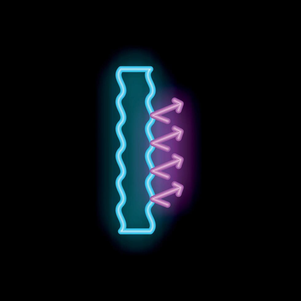 Neon icon of heat transfer through a wall with convection vector