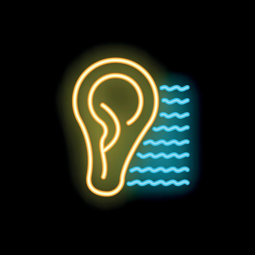 Neon icon of ear hearing sound waves vector