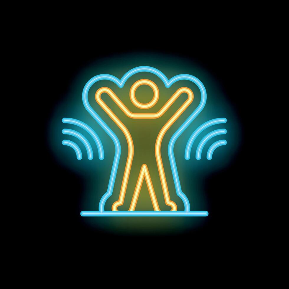 Neon sign showing a person spreading positive energy with a glowing aura vector