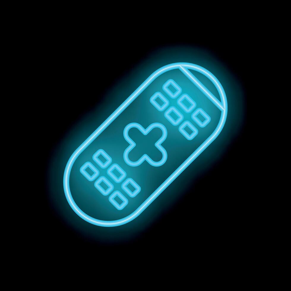 Neon icon of remote control glowing on dark background vector