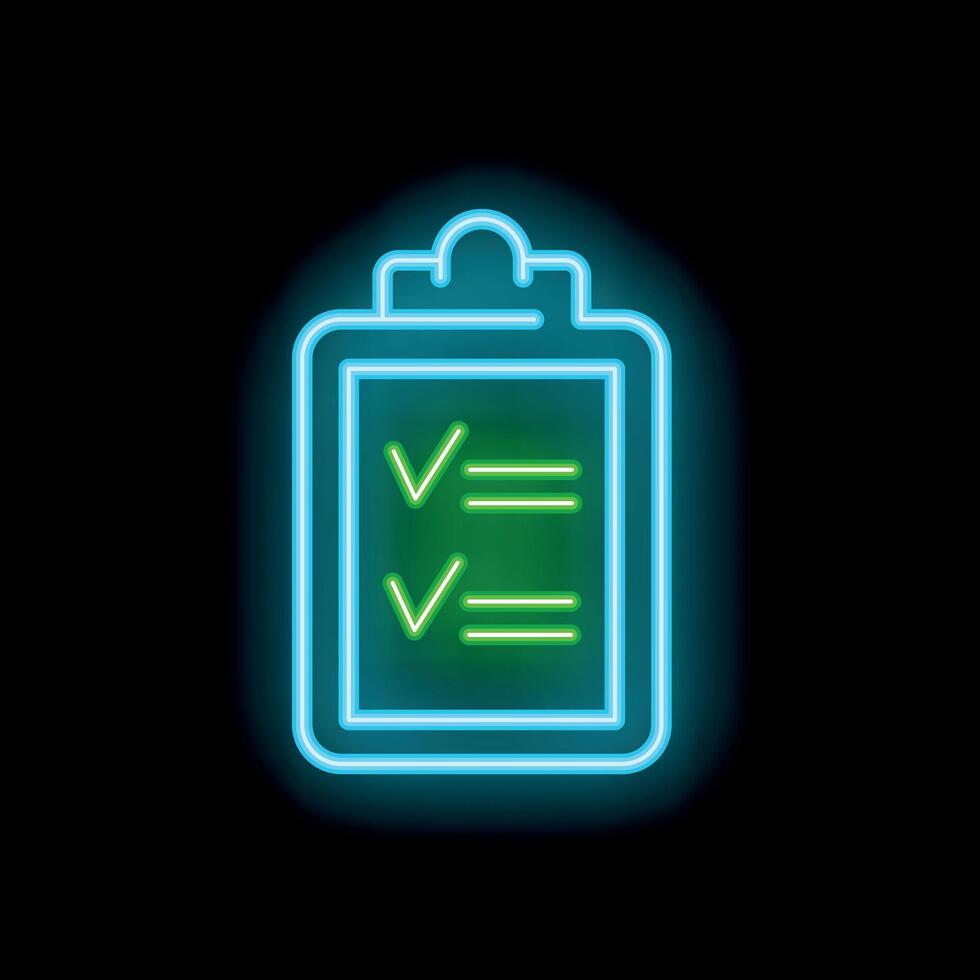 Neon icon of clipboard with checklist showing items being completed vector