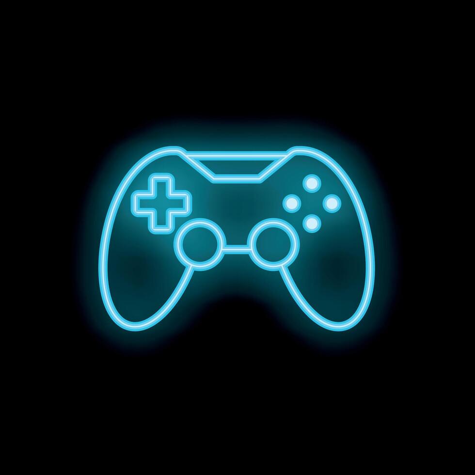 Neon game controller glowing on black background vector