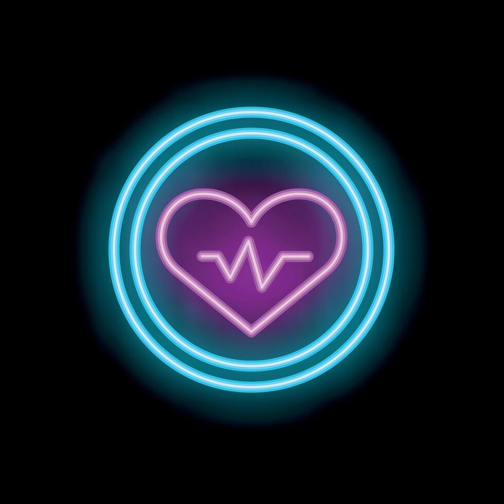 Neon heartbeat icon glowing on black background vector