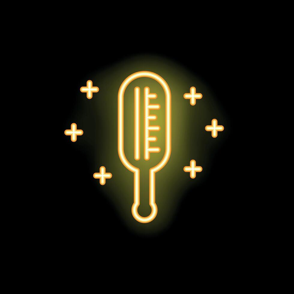 Yellow neon sign of a thermometer glowing on a black background vector