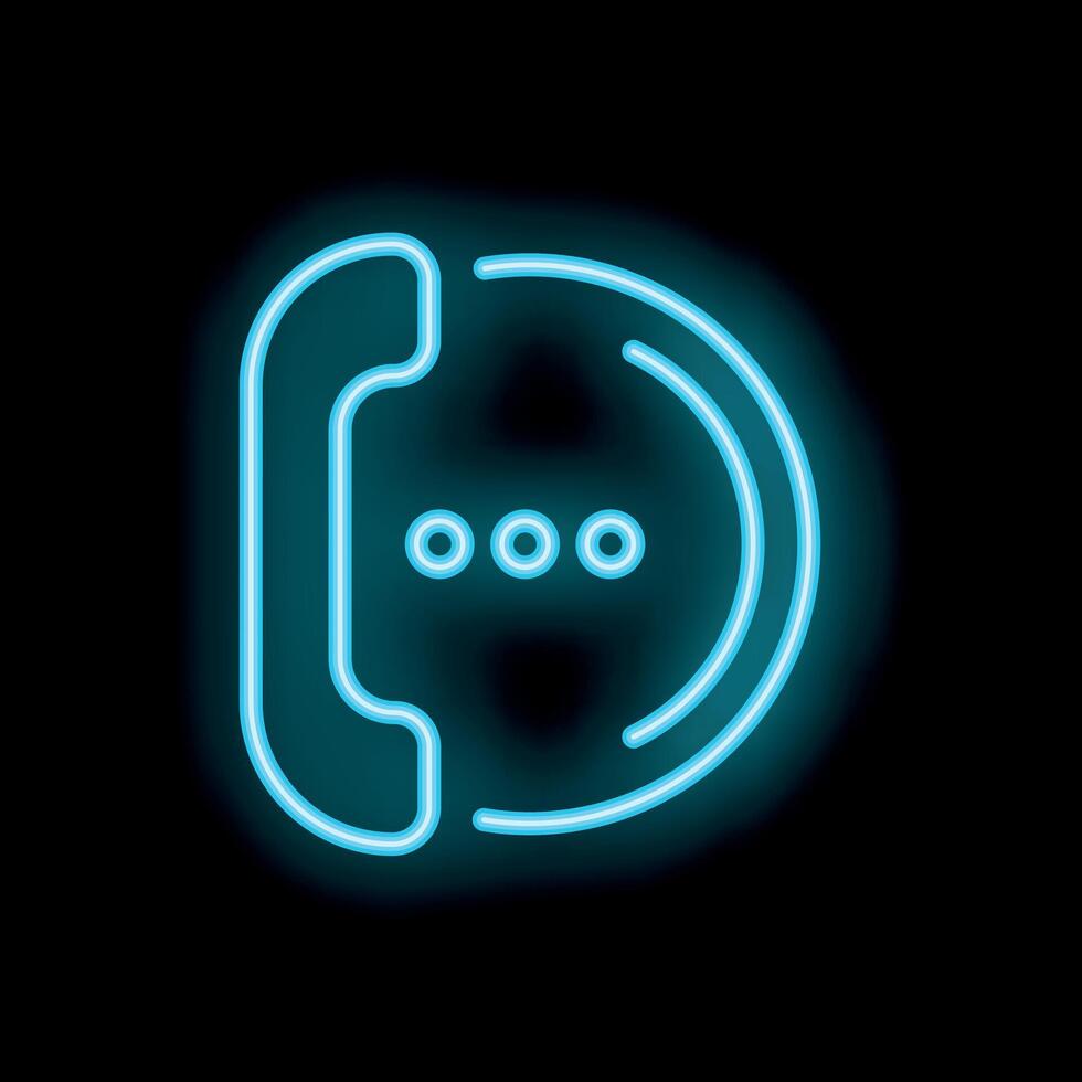 Neon phone icon glowing on dark background with copy space vector