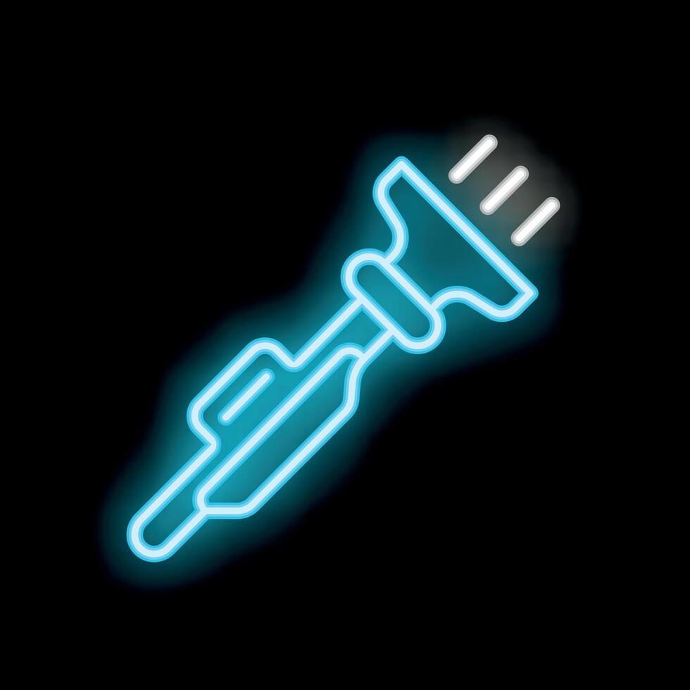Neon icon of a portable handheld vacuum cleaner glowing on black background vector