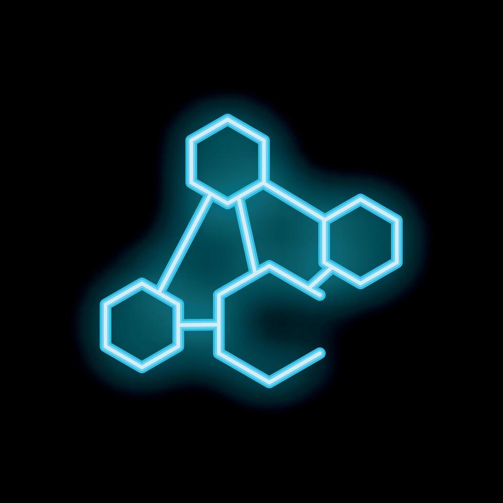 Neon molecule structure glowing on black background vector