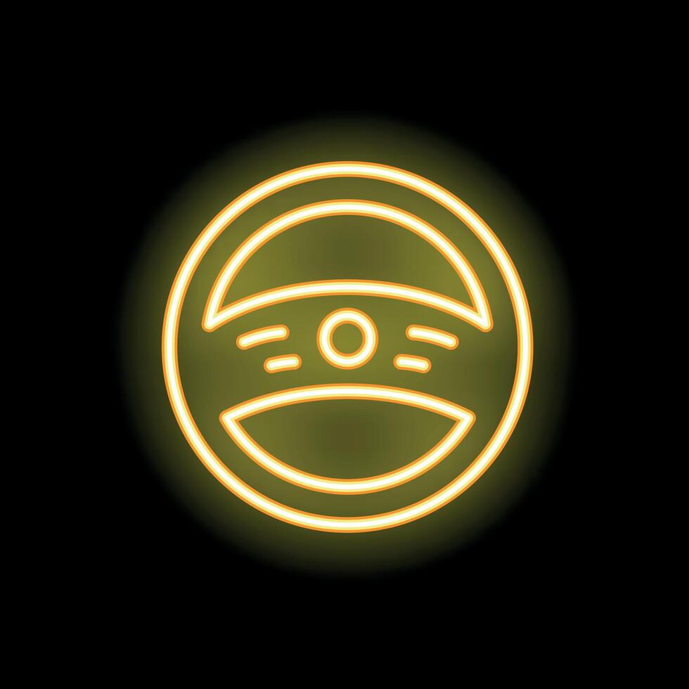 Yellow neon steering wheel glowing on black background vector