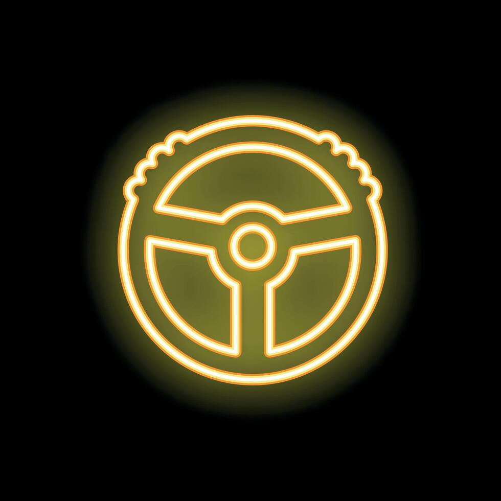 Neon yellow steering wheel glowing on black background vector