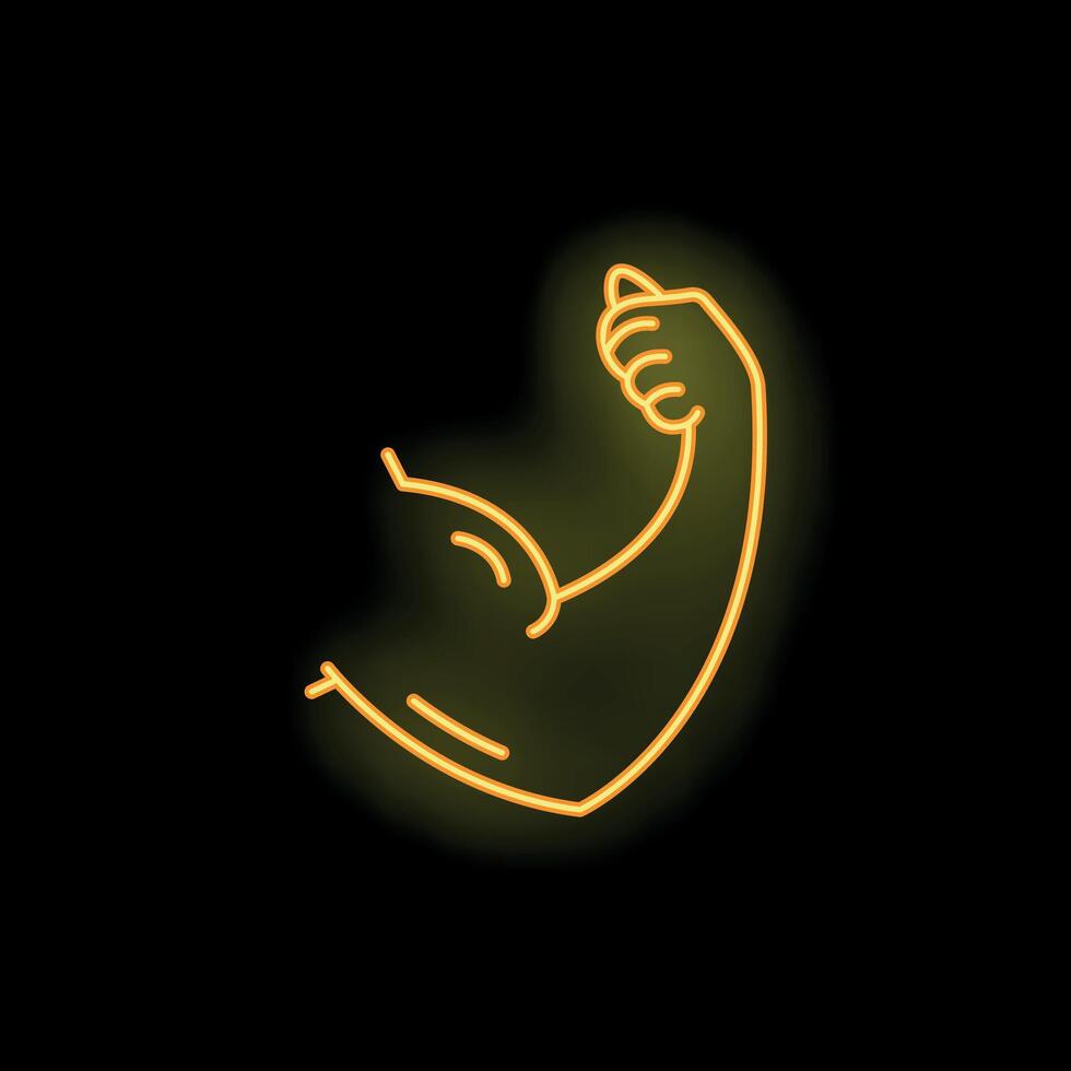Neon sign showing bicep flexing muscles as symbol of strength vector