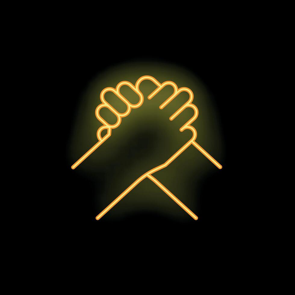 Two hands shaking neon sign on a black background vector