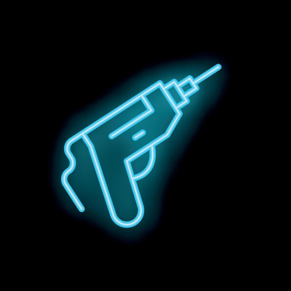 Blue neon sign showing a cordless drill for construction work vector