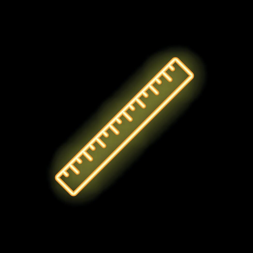 Yellow neon sign representing ruler measuring length on black background vector