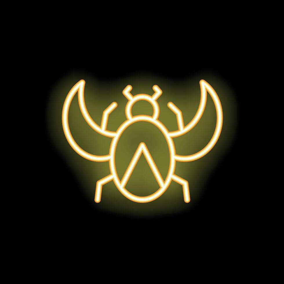 Neon scarab beetle spreading its wings on black background vector