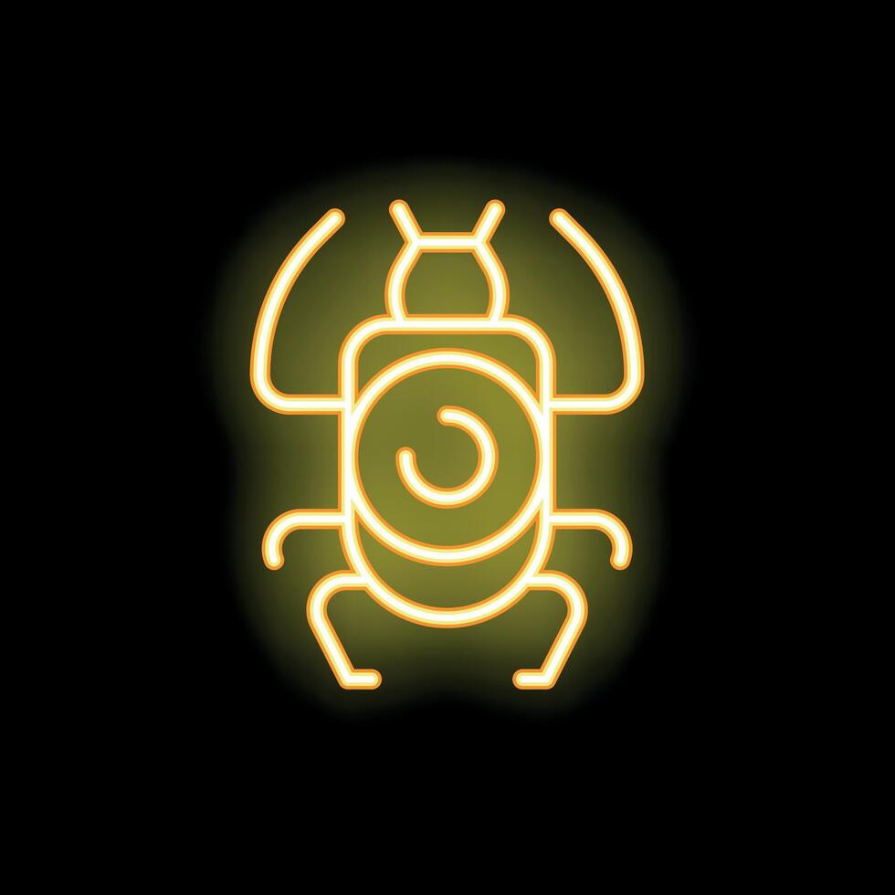 Bright yellow neon scarab beetle glowing on black background vector