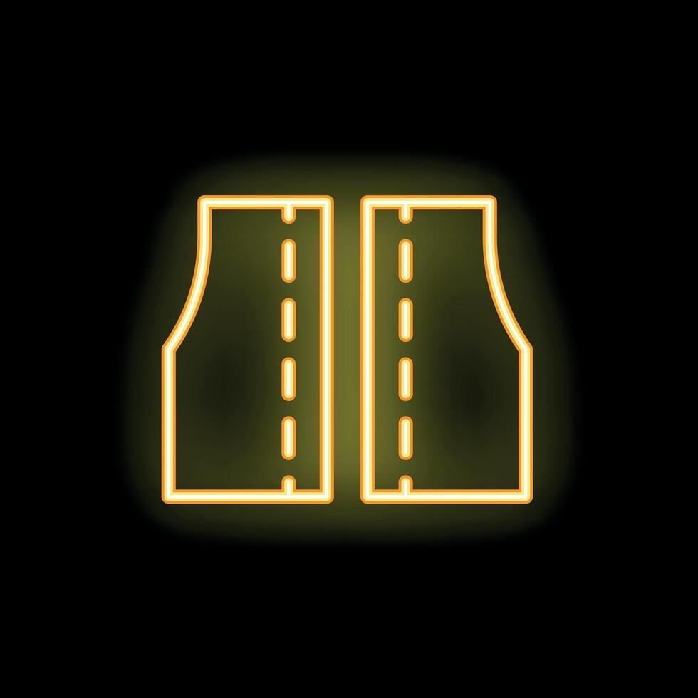 Yellow neon icon of a high visibility safety vest is glowing on a black background vector