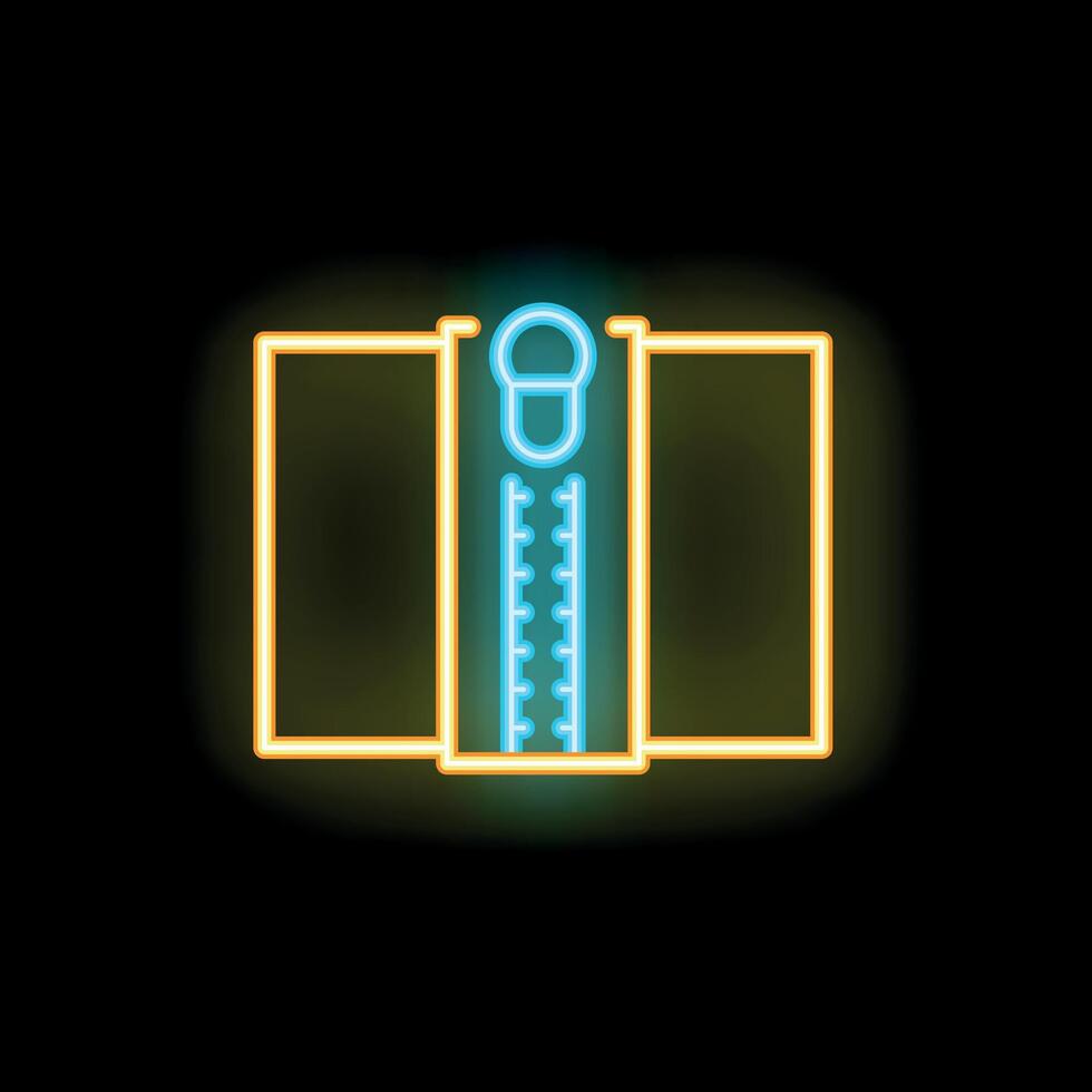 Neon zipper icon glowing on dark background vector