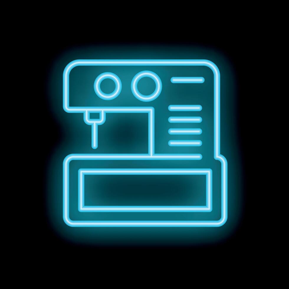 Neon coffee machine icon glowing on black background vector