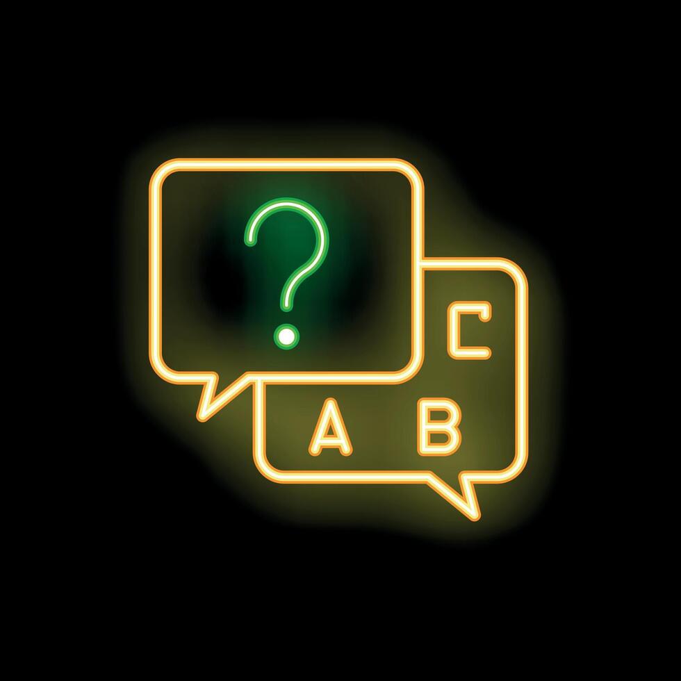 Neon sign showing question mark being answered with multiple choice answers vector