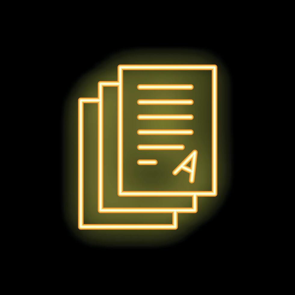 Neon icon of papers with a plus grade showing educational success vector