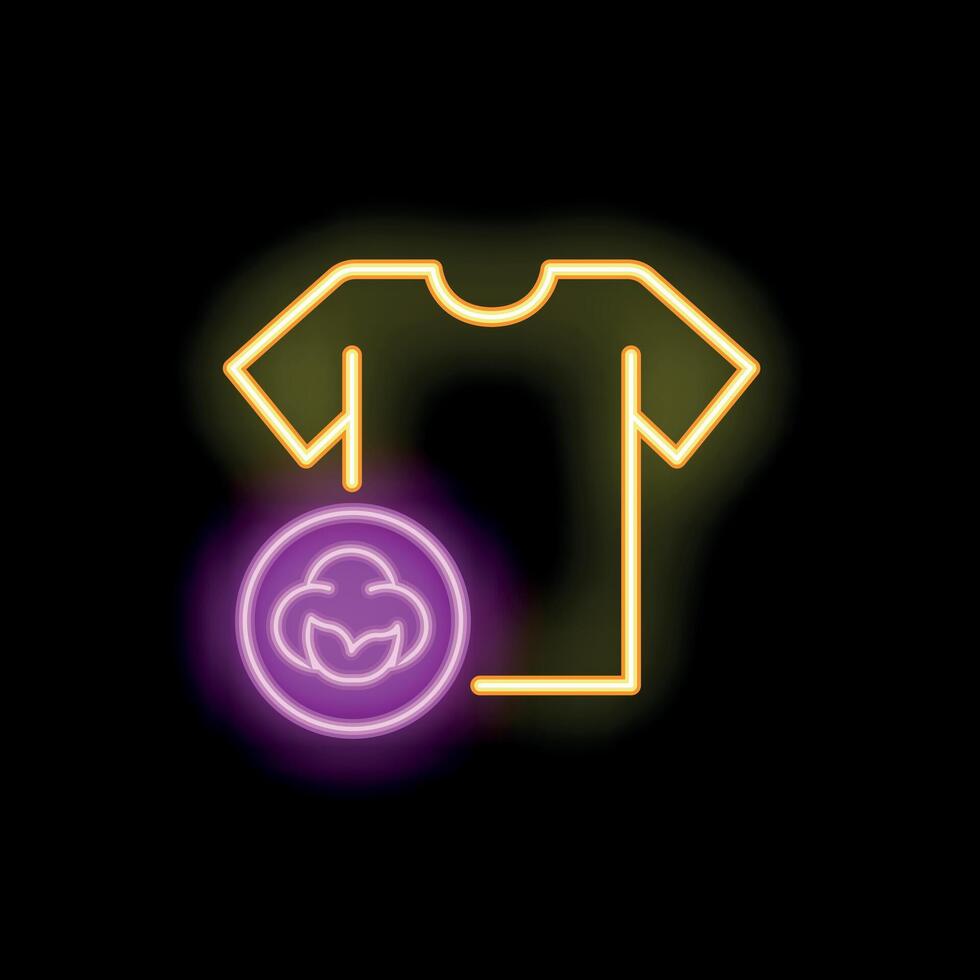 Neon sign of t shirt with cotton flower showing bio clothing concept vector