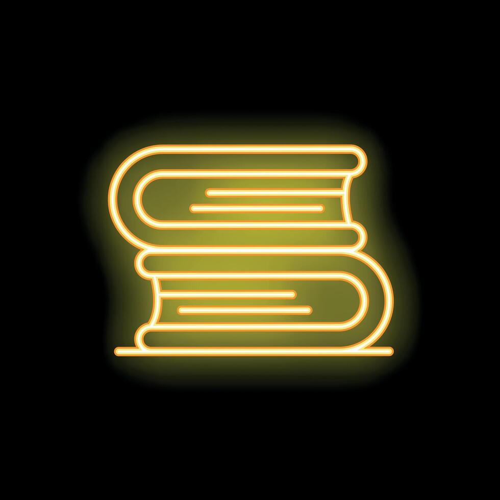Yellow neon sign of books stacked on shelf vector