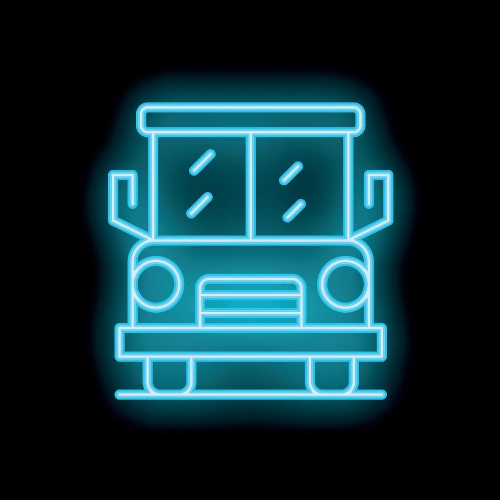 Neon blue school bus shining on black background vector