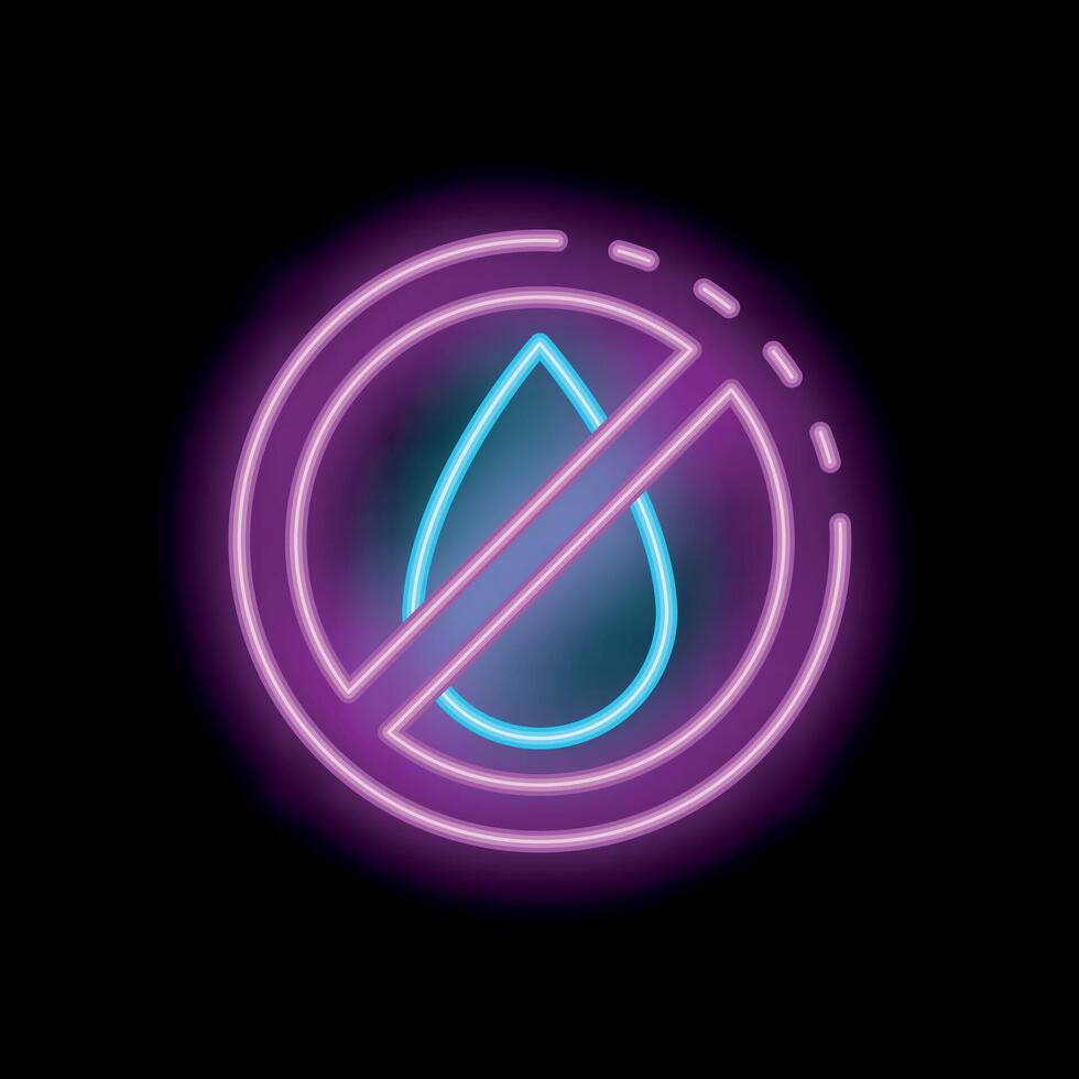 Neon sign showing water drop with diagonal line through it vector