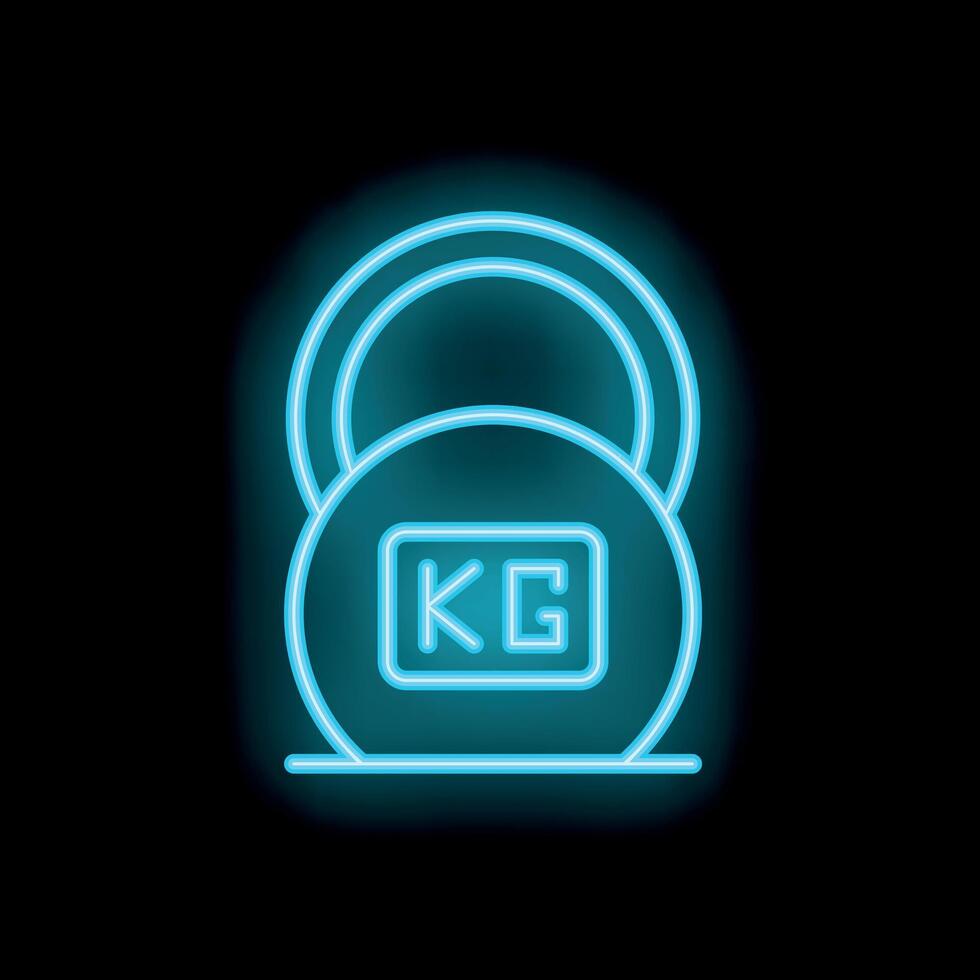 Blue neon sign representing heavy kettlebell weightlifting symbol vector