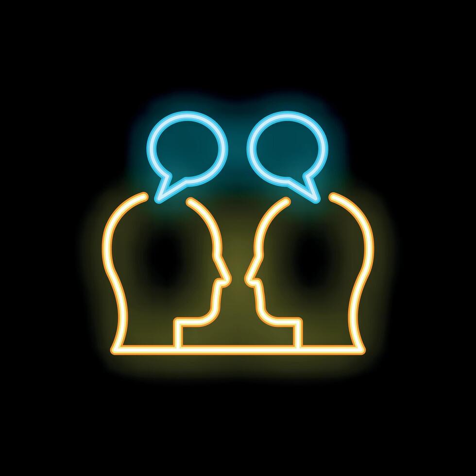 Two people talking with speech bubbles neon sign on black background vector