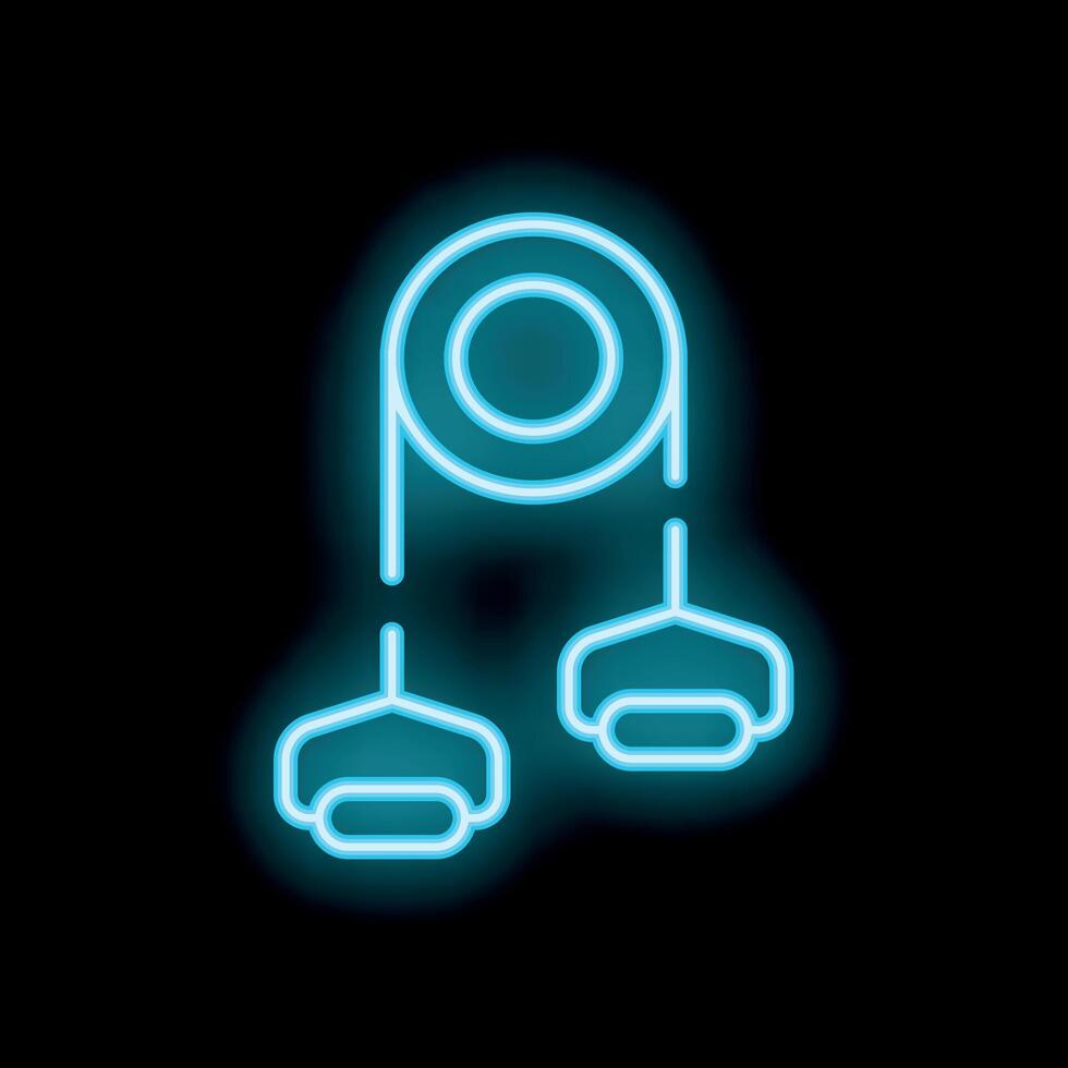 Blue neon sign representing a gymnastic ring icon on black background vector