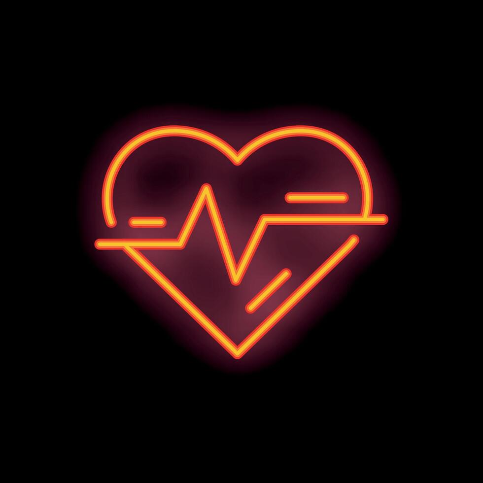 Neon heartbeat symbol shining on black background vector
