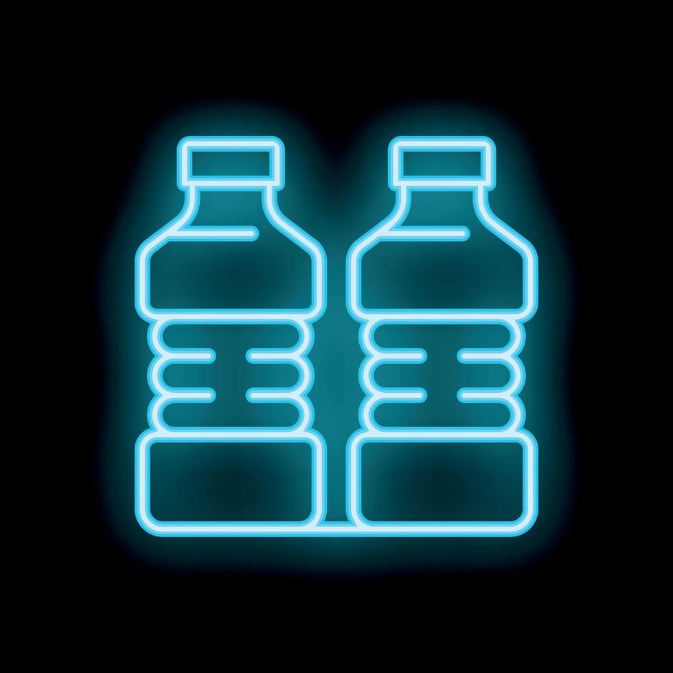 Glowing neon icon of two plastic water bottles on a black background vector