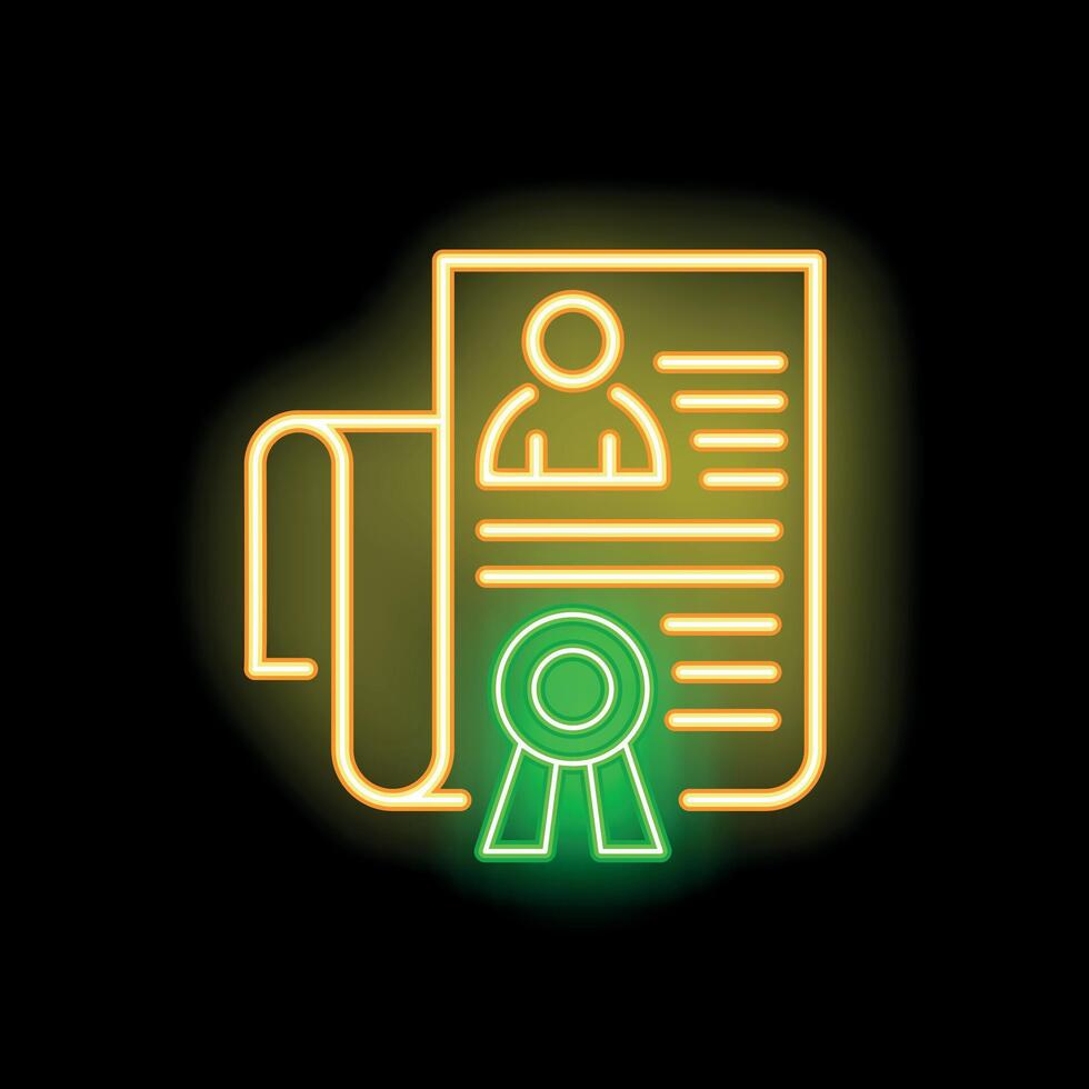 Neon icon of diploma or certificate with stamp and ribbon celebrating graduation vector